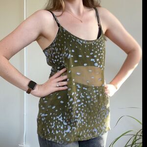 Patterson J. Kincaid Sheer Green Silk Tank with Blue Velvet Dots S